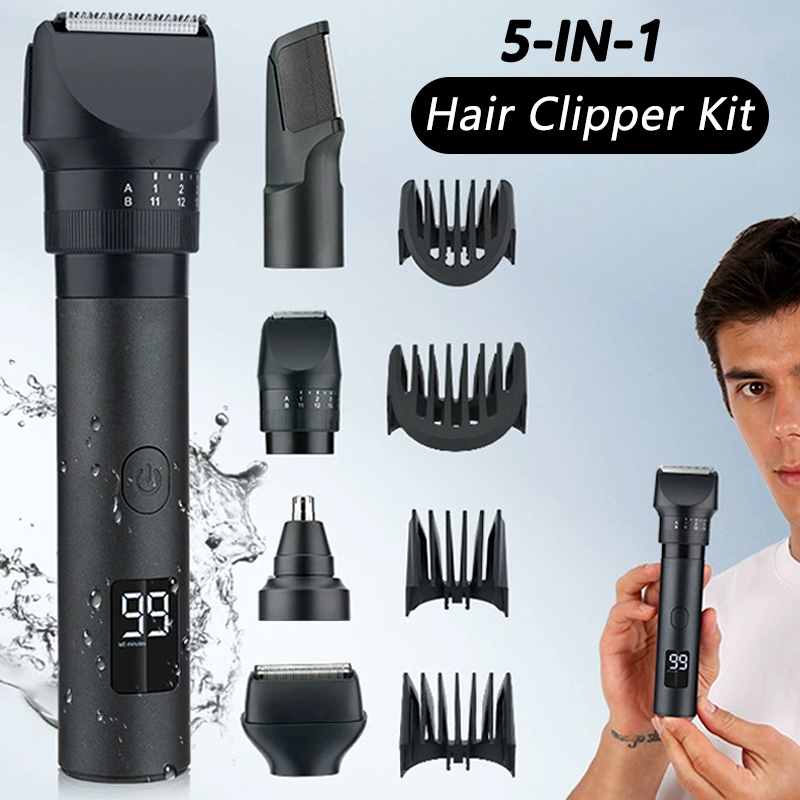 Men'S Grooming Nose Hair Trimmer - 5-In-1 Cordless Hair Clipper LED Display